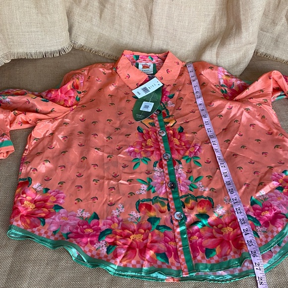 NEW Farm Rio Fruit Garden Scarf Long Sleeve Button Down Shirt women’s size XL - Picture 10 of 15